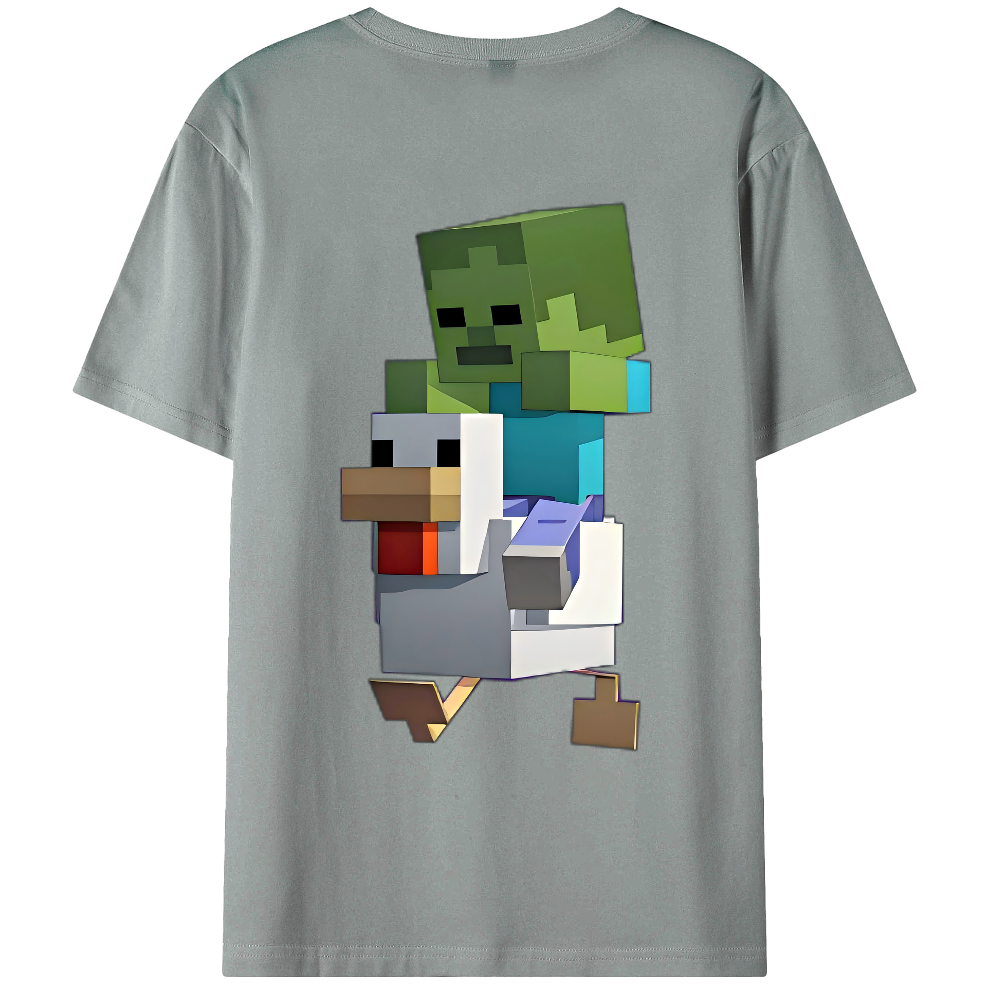 （画像用） マインクラフト ブロックの世界 Minecraft MC Block world 綿100％ メンズ半袖Tシャツ（バックプリント） 通気性